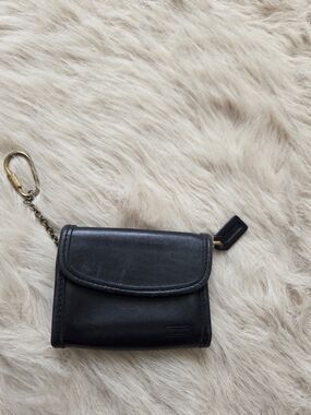 Vintage Coach Black Leather Key Wallet with Gold Chain